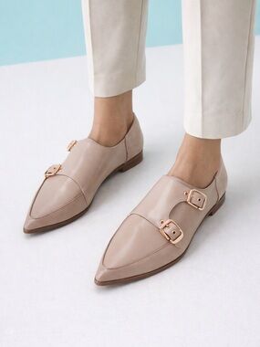 Ted Baker Nude Blush Pointed Double Monk Strap Flats